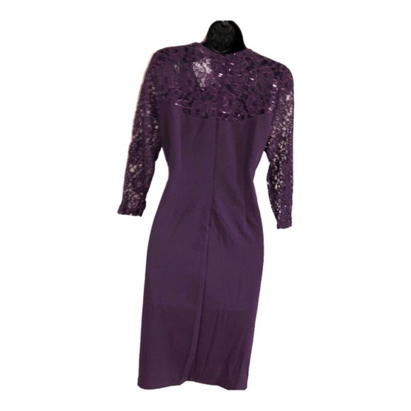 Purple lace sleeve square neck‎ sequin sheath dress gown size 6 petite new - Picture 14 of 14